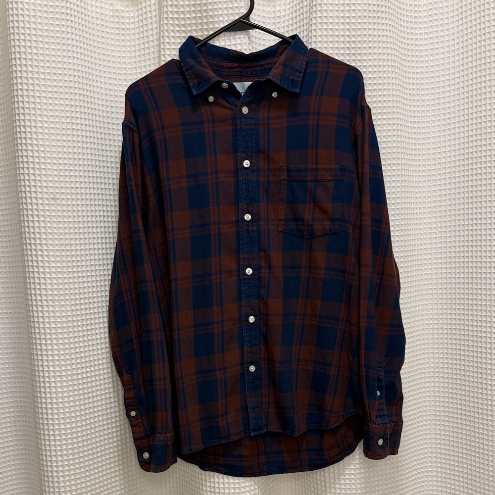 Corridor Navy and Red Plaid Button-Down Shirt - Medium